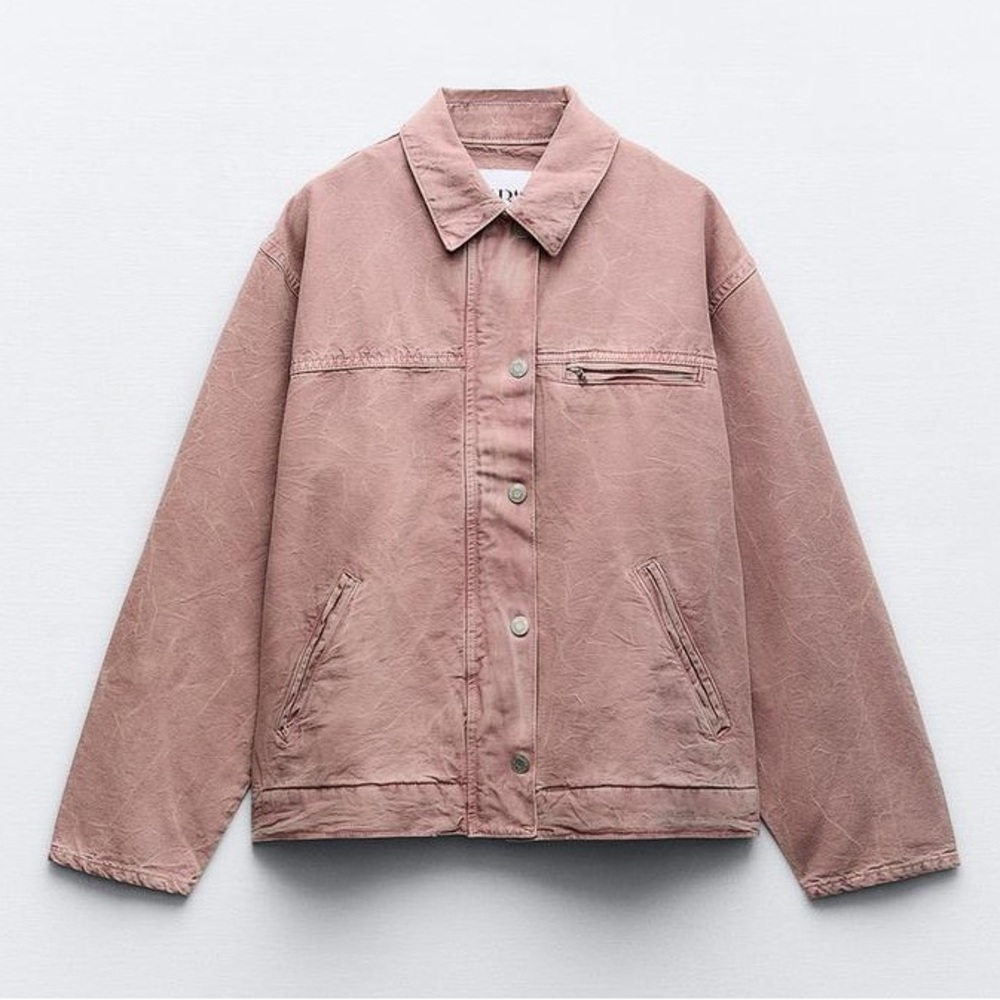 NWOT. Zara Powder Pink Distressed Effect Jacket. Size M-L.